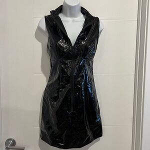 SHEIN Bodycon Black Vinyl Zipper Dress